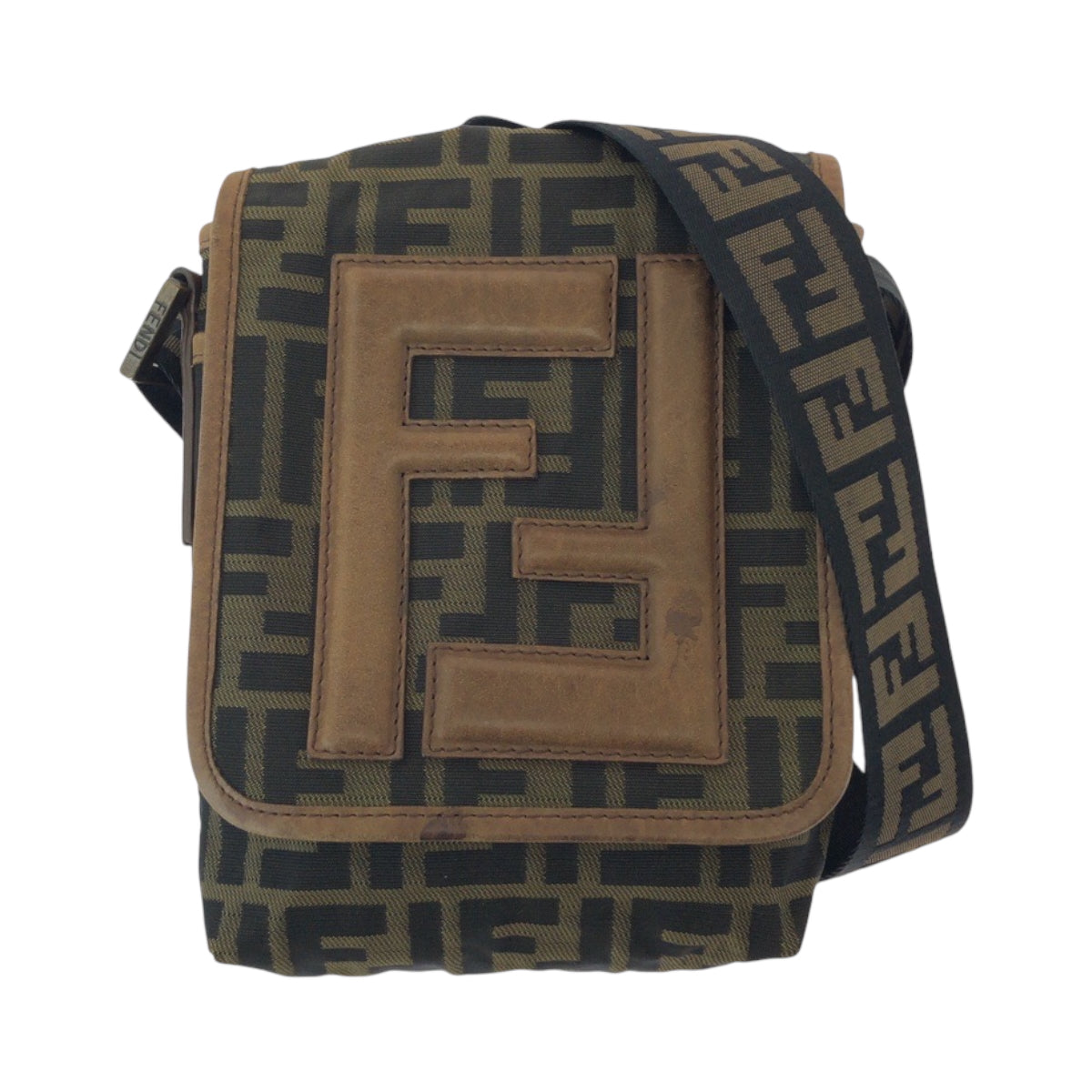FENDI Shoulder Bag canvas Brown Gold Metal Shoulder Bag pochette Zucca FF logo Women Used