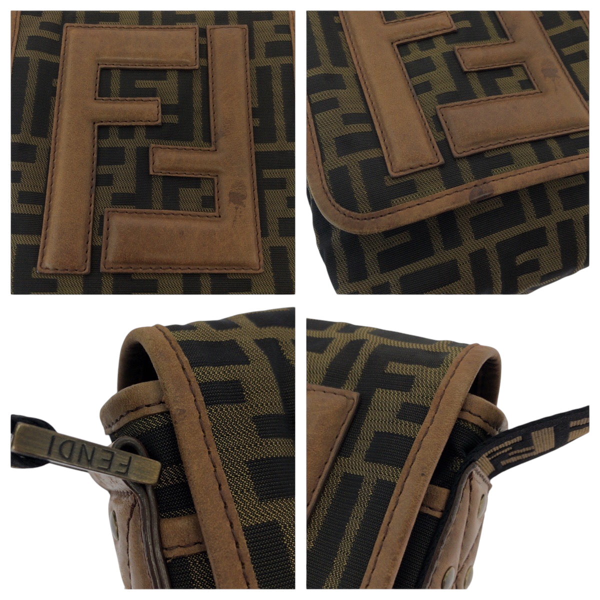 FENDI Shoulder Bag canvas Brown Gold Metal Shoulder Bag pochette Zucca FF logo Women Used