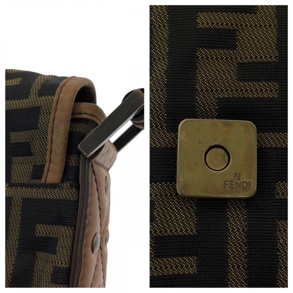 FENDI Shoulder Bag canvas Brown Gold Metal Shoulder Bag pochette Zucca FF logo Women Used