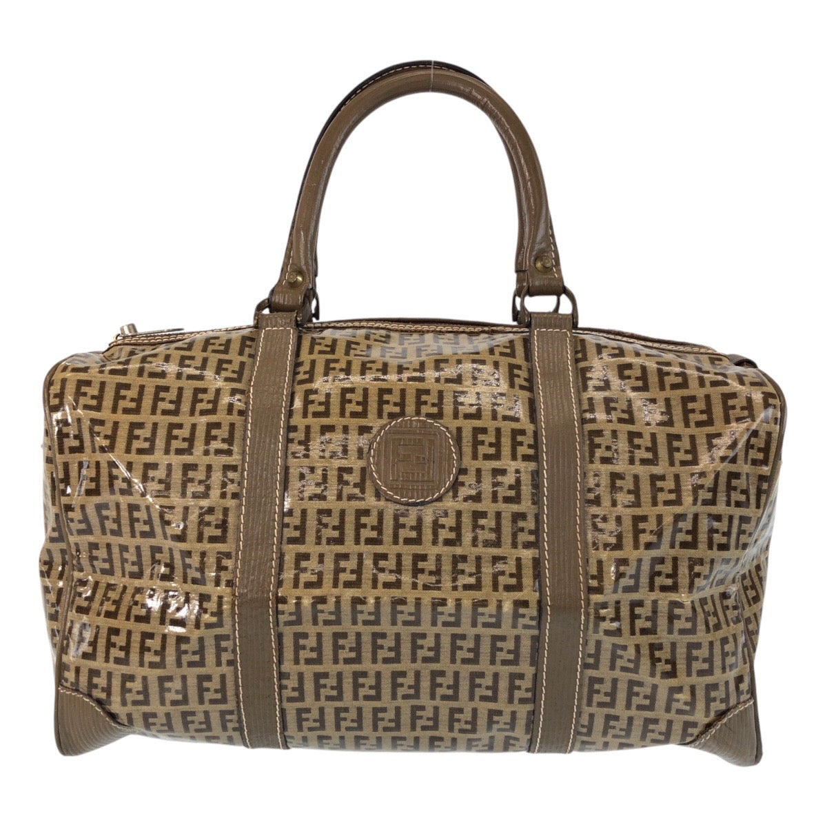FENDI Handbag PVC, Leather beige Handbag Boston Duffel bag Zucca Women Used