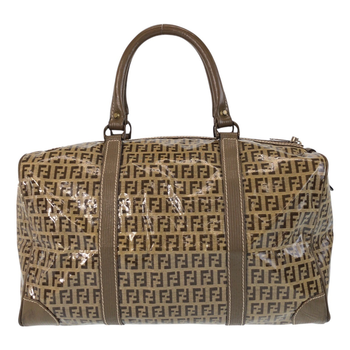 FENDI Handbag PVC, Leather beige Handbag Boston Duffel bag Zucca Women Used