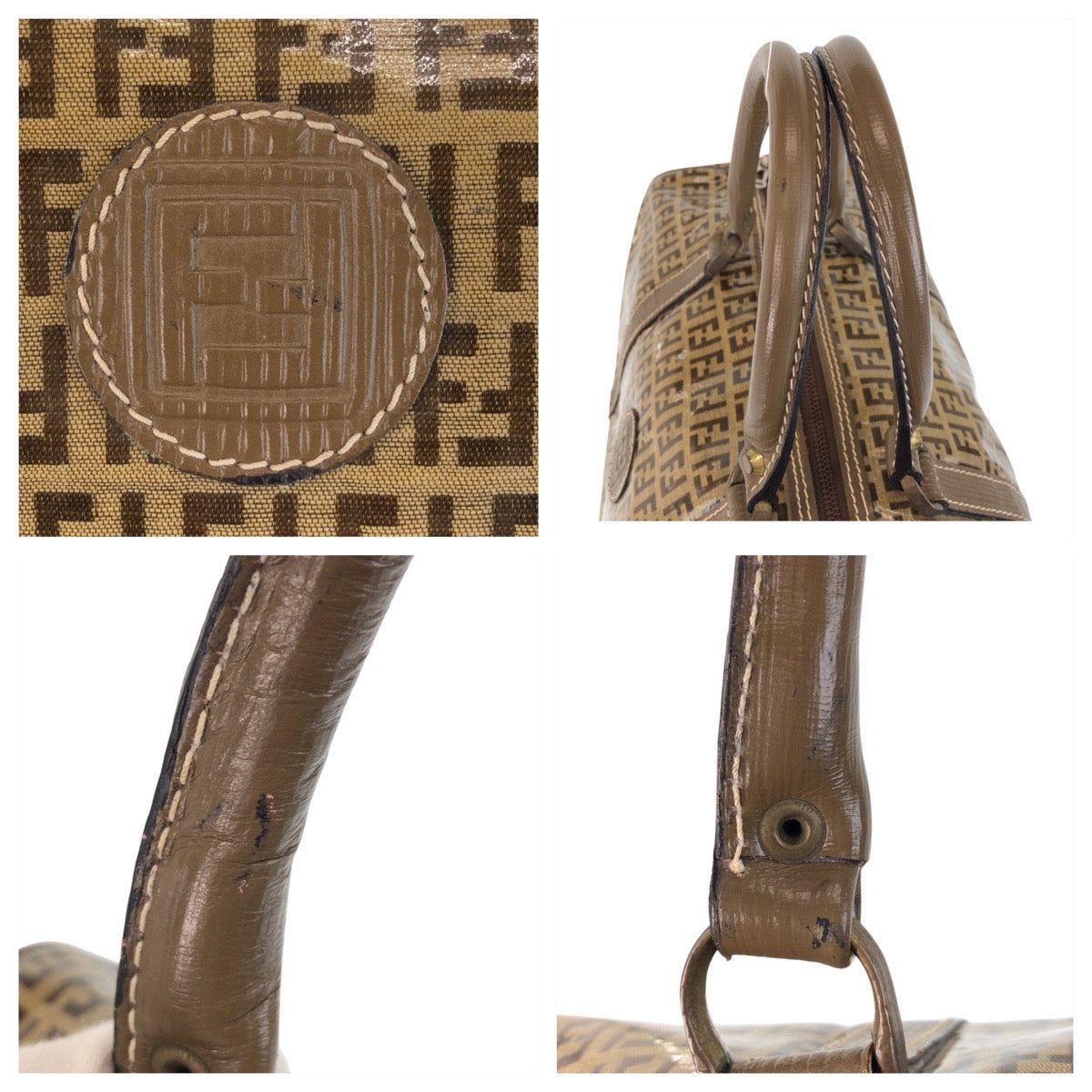 FENDI Handbag PVC, Leather beige Handbag Boston Duffel bag Zucca Women Used