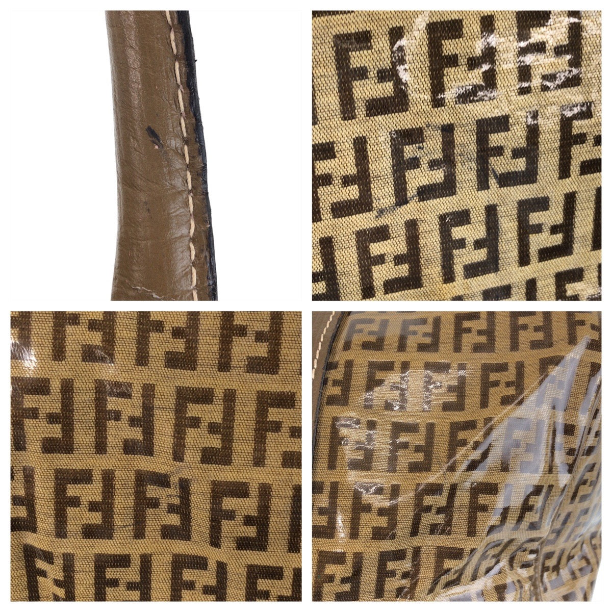 FENDI Handbag PVC, Leather beige Handbag Boston Duffel bag Zucca Women Used
