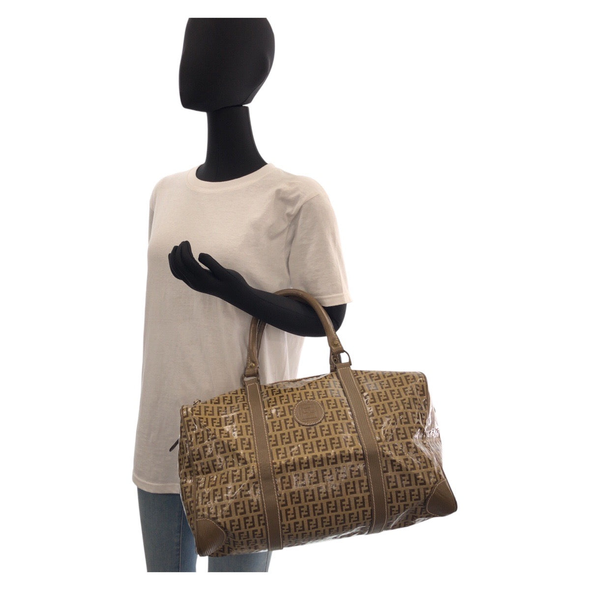 FENDI Handbag PVC, Leather beige Handbag Boston Duffel bag Zucca Women Used