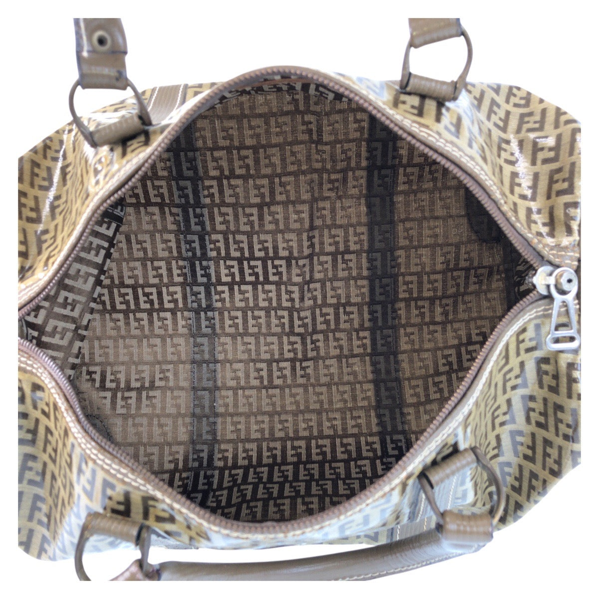 FENDI Handbag PVC, Leather beige Handbag Boston Duffel bag Zucca Women Used
