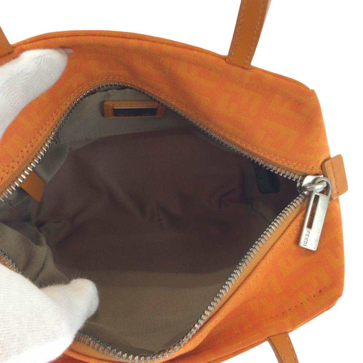 FENDI Handbag canvas Orange SilverMetal Handbag accessory pouch Zucchino Women Used