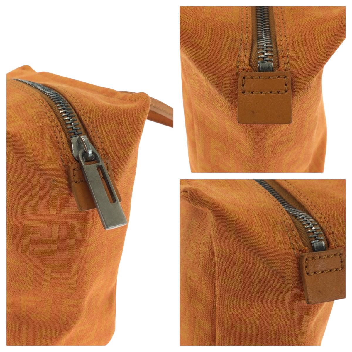 FENDI Handbag canvas Orange SilverMetal Handbag accessory pouch Zucchino Women Used