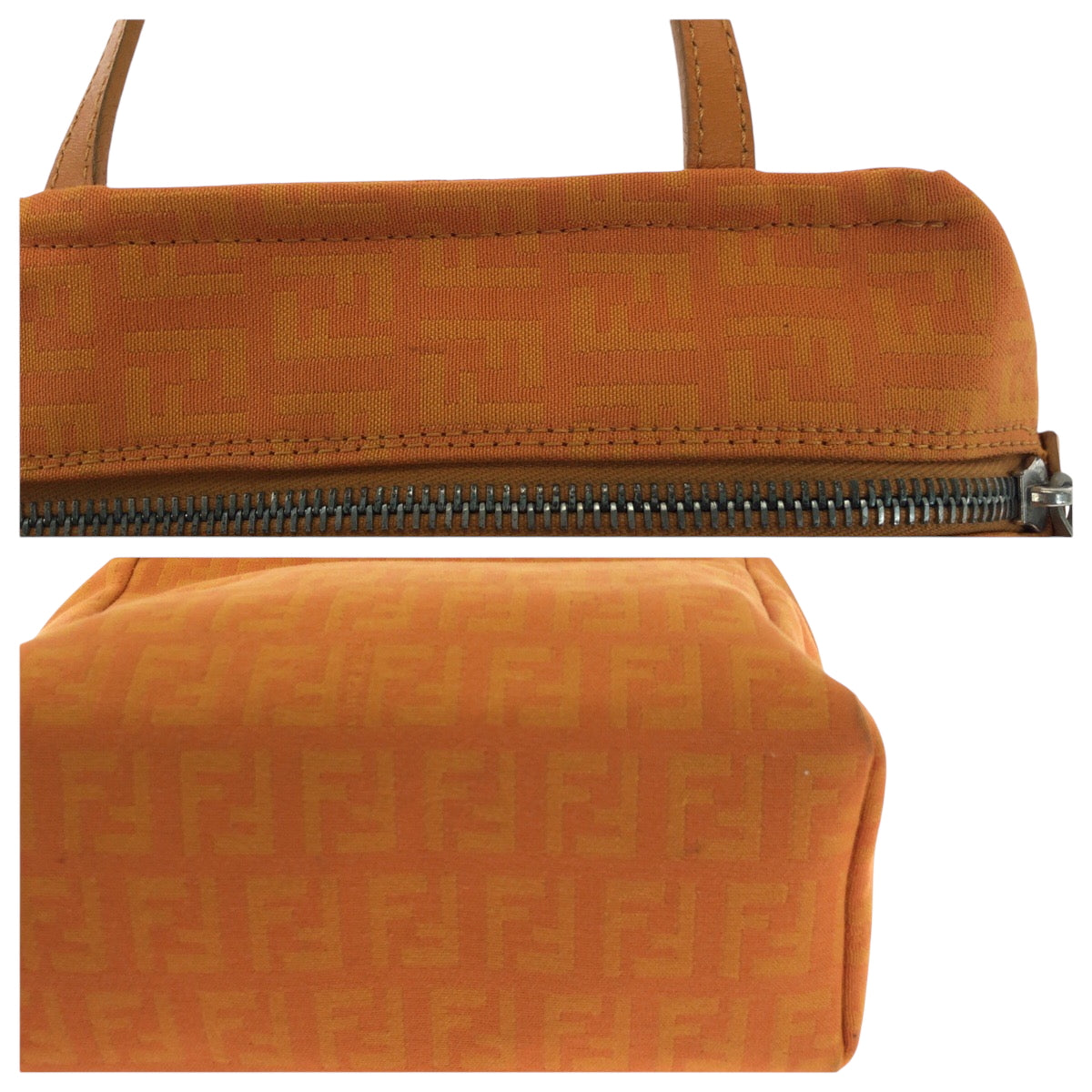 FENDI Handbag canvas Orange SilverMetal Handbag accessory pouch Zucchino Women Used