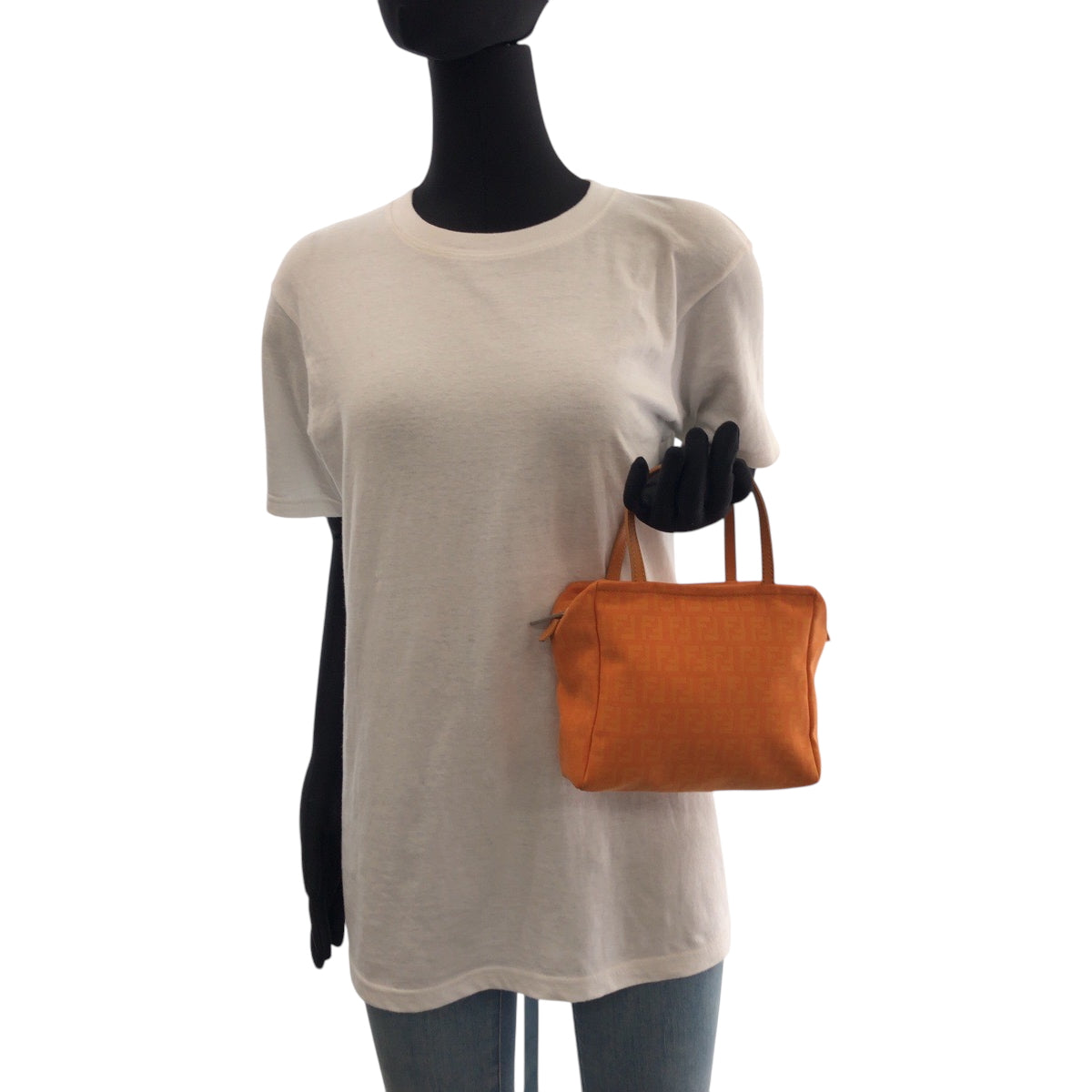 FENDI Handbag canvas Orange SilverMetal Handbag accessory pouch Zucchino Women Used