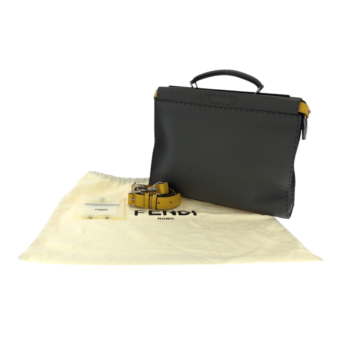FENDI Shoulder Bag 7VA406 leather Gray Yellow SilverMetal Shoulder Bag Handbag 2way Celeria Peekaboo Fit mens Used