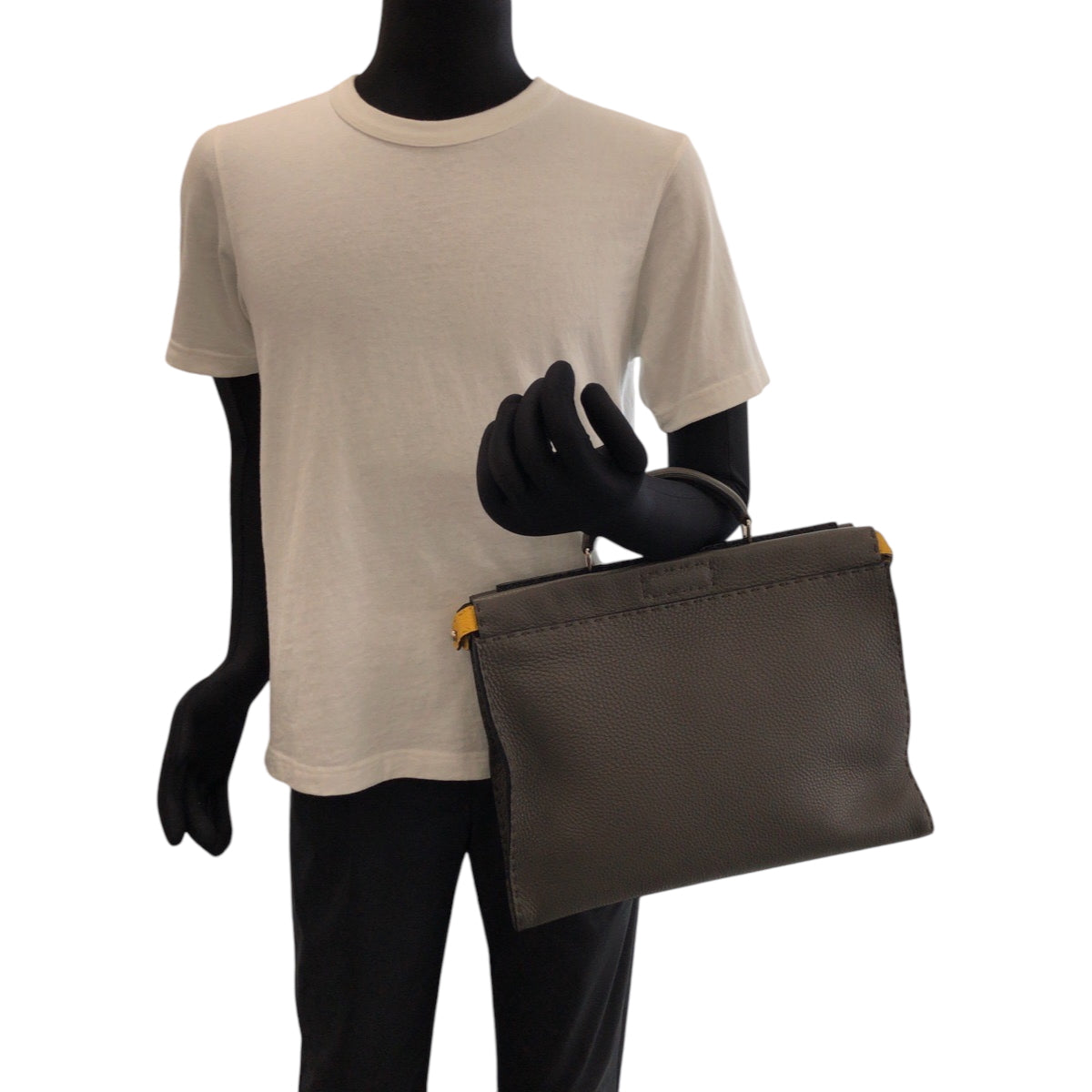 FENDI Shoulder Bag 7VA406 leather Gray Yellow SilverMetal Shoulder Bag Handbag 2way Celeria Peekaboo Fit mens Used