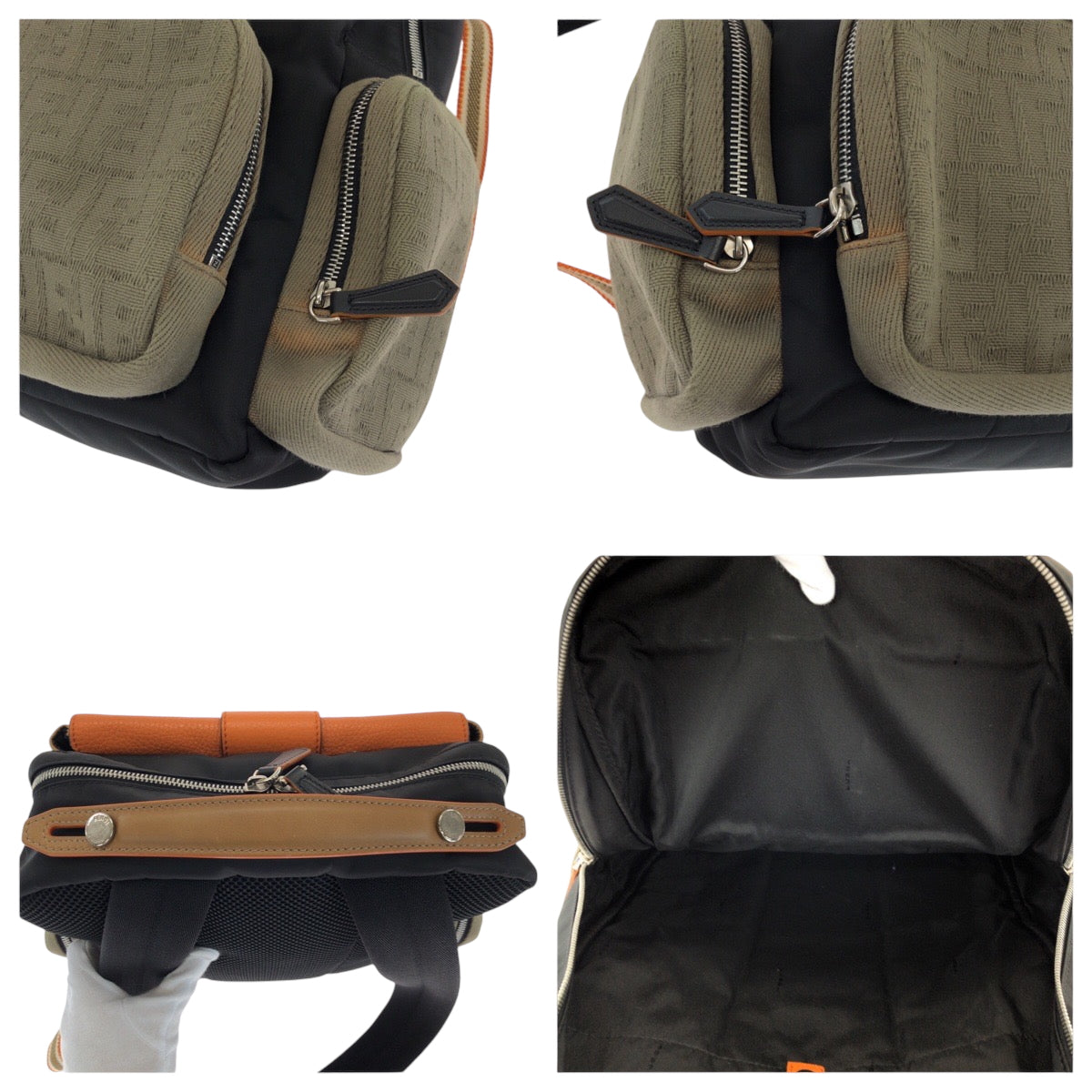 FENDI Backpack 7VZ048 Canvas, Nylon Black Orange Khaki SilverMetal Backpack Backpack Zucca Pattern mens Used