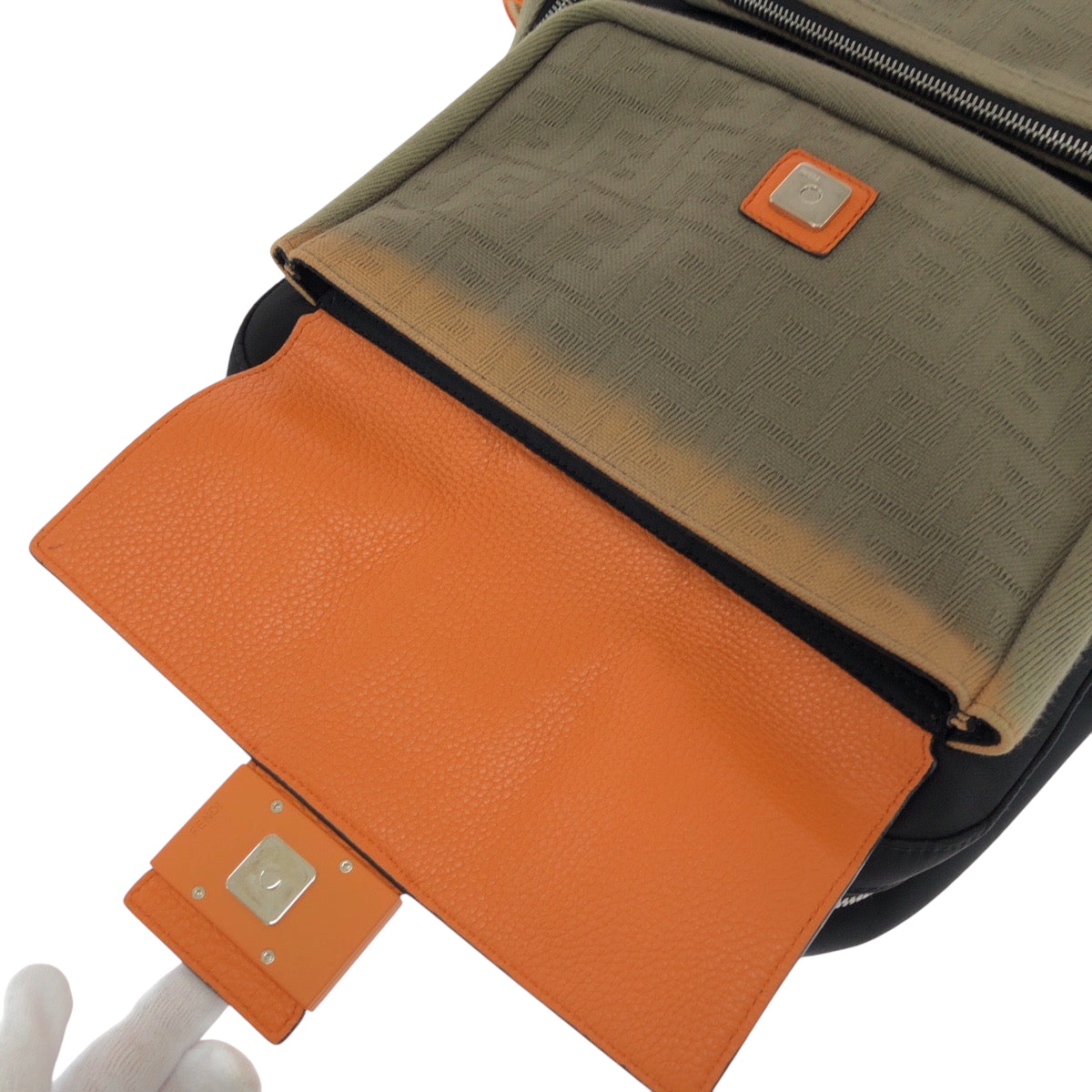FENDI Backpack 7VZ048 Canvas, Nylon Black Orange Khaki SilverMetal Backpack Backpack Zucca Pattern mens Used