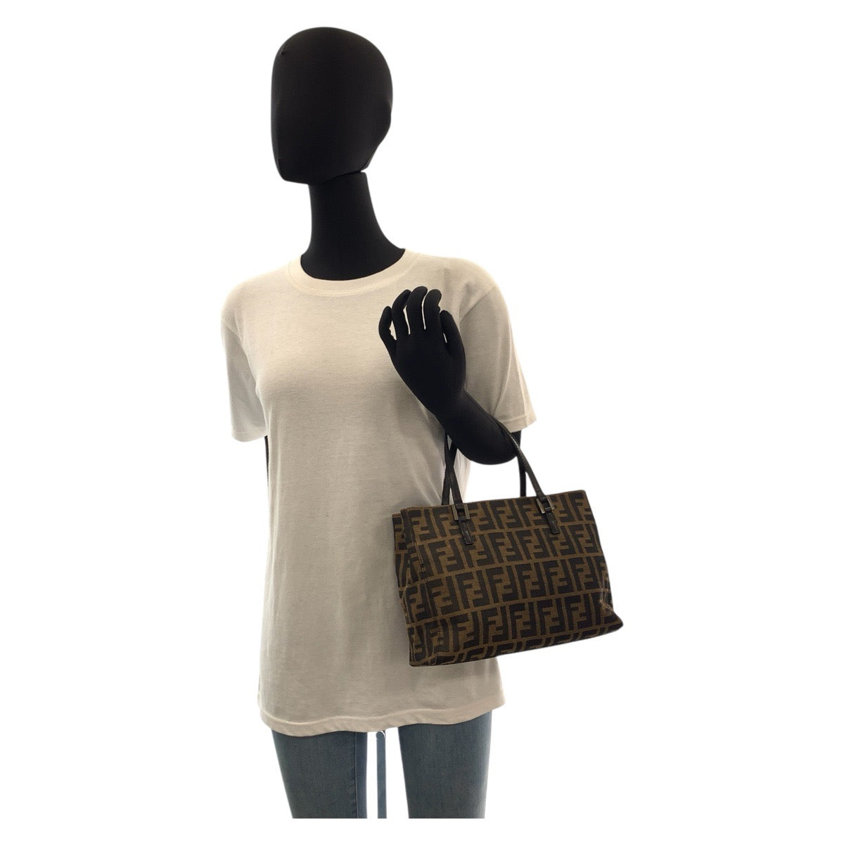 FENDI Tote Bag 8BH072 canvas Brown Silver Metal Zucca