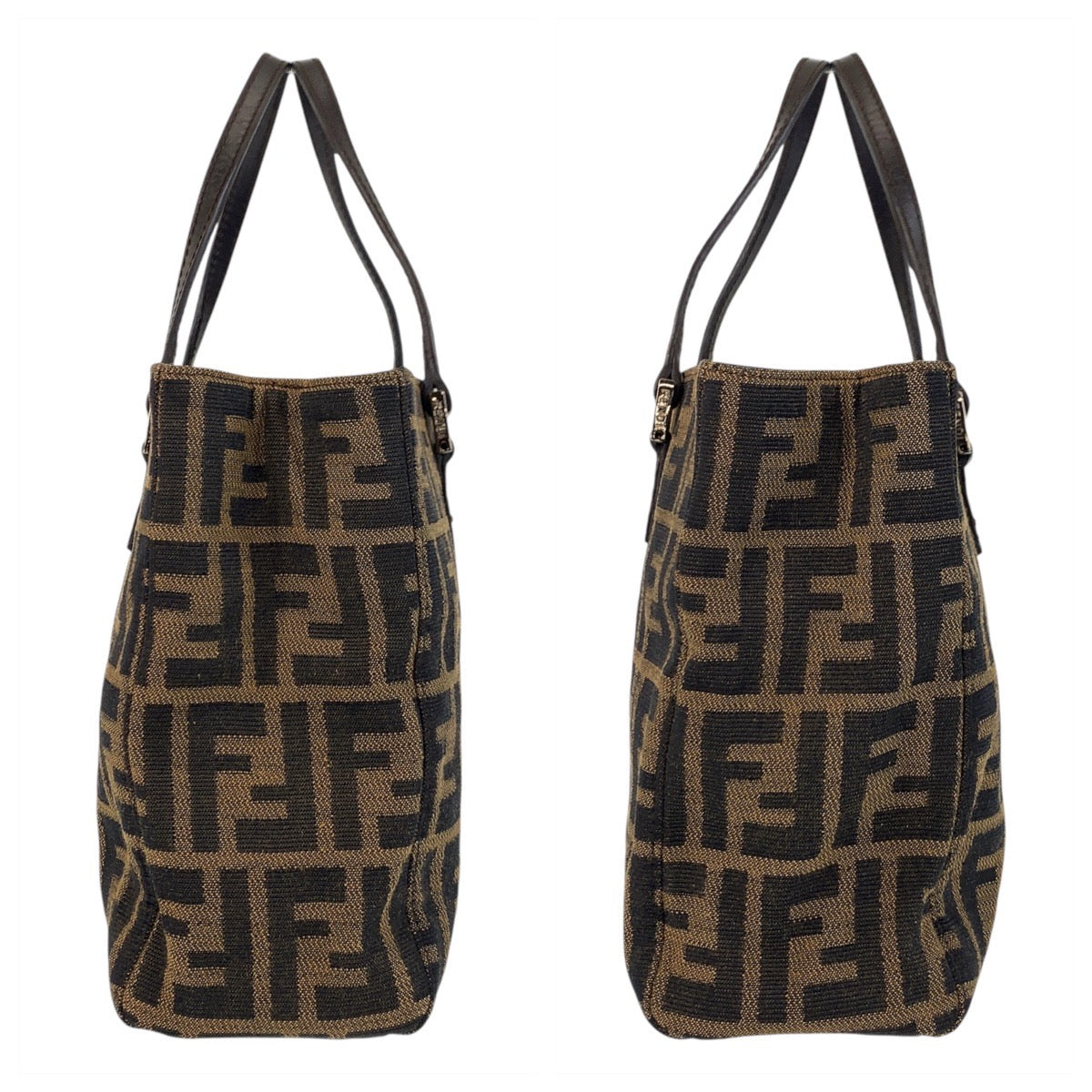 FENDI Tote Bag 8BH072 canvas Brown Silver Metal Zucca