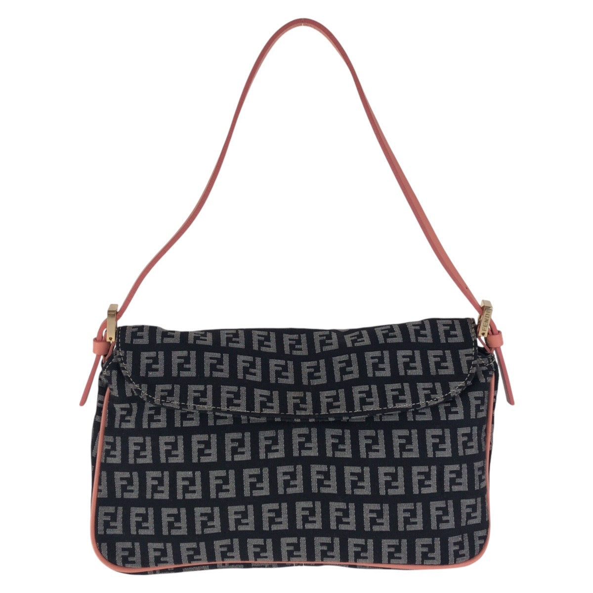 FENDI Shoulder Bag canvas Black Pink Gold Metal Zucchino