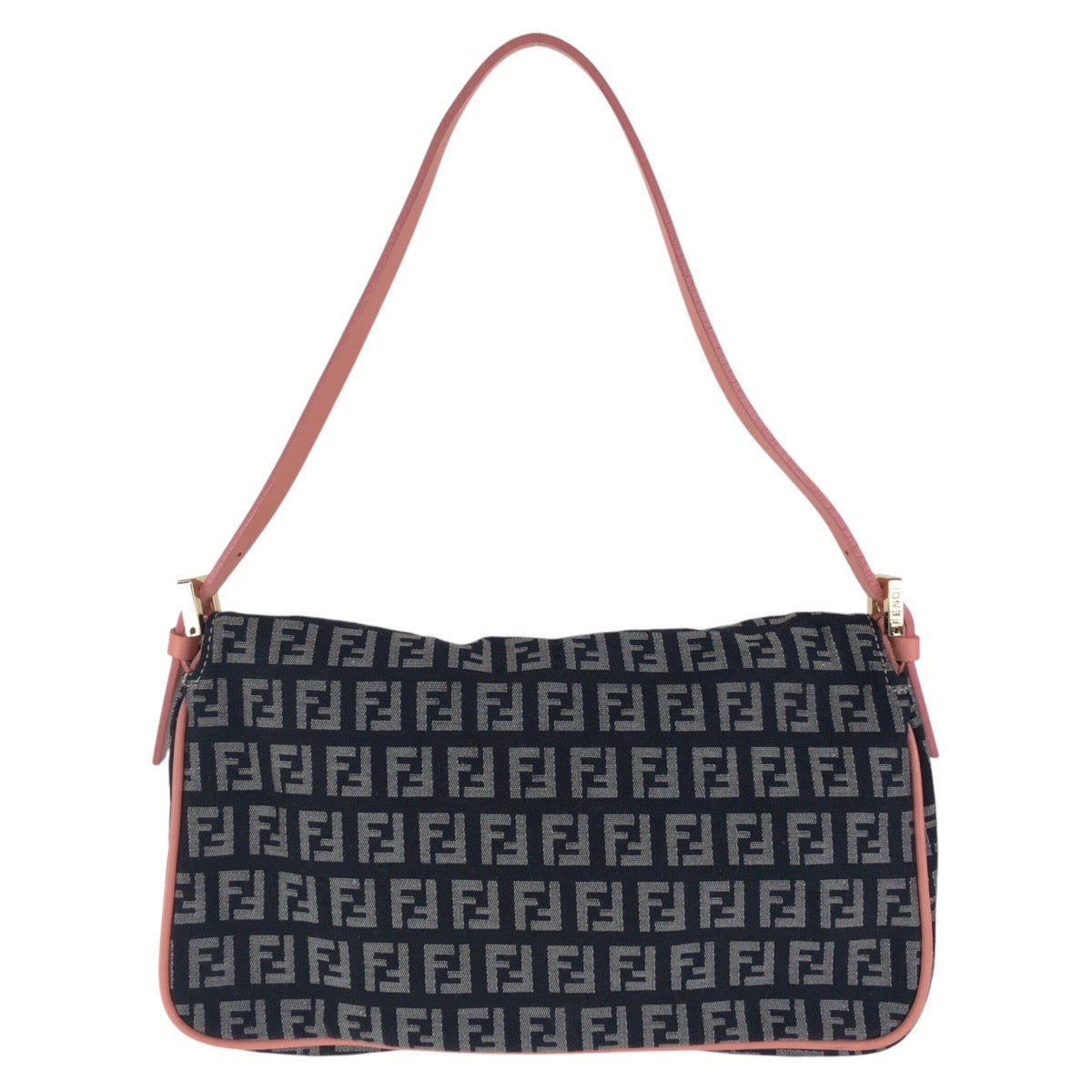 FENDI Shoulder Bag canvas Black Pink Gold Metal Zucchino