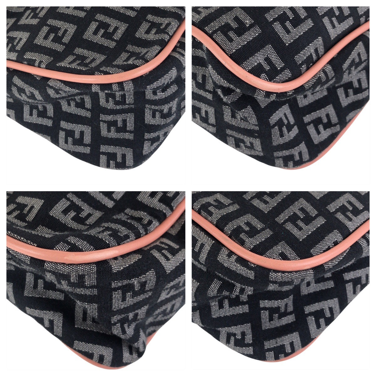 FENDI Shoulder Bag canvas Black Pink Gold Metal Zucchino