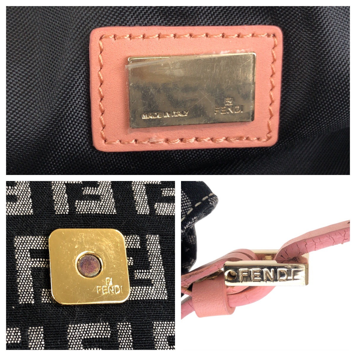 FENDI Shoulder Bag canvas Black Pink Gold Metal Zucchino