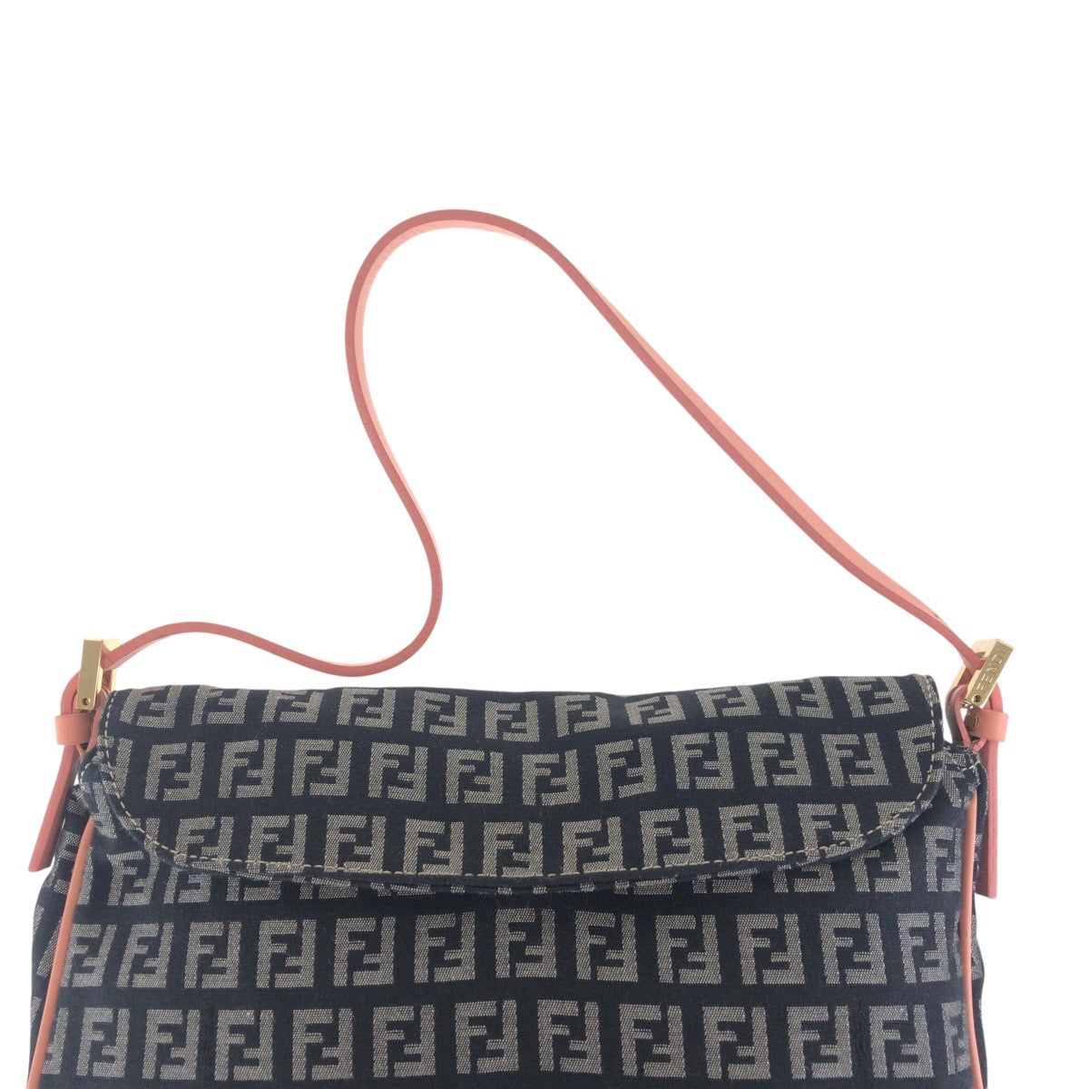 FENDI Shoulder Bag canvas Black Pink Gold Metal Zucchino