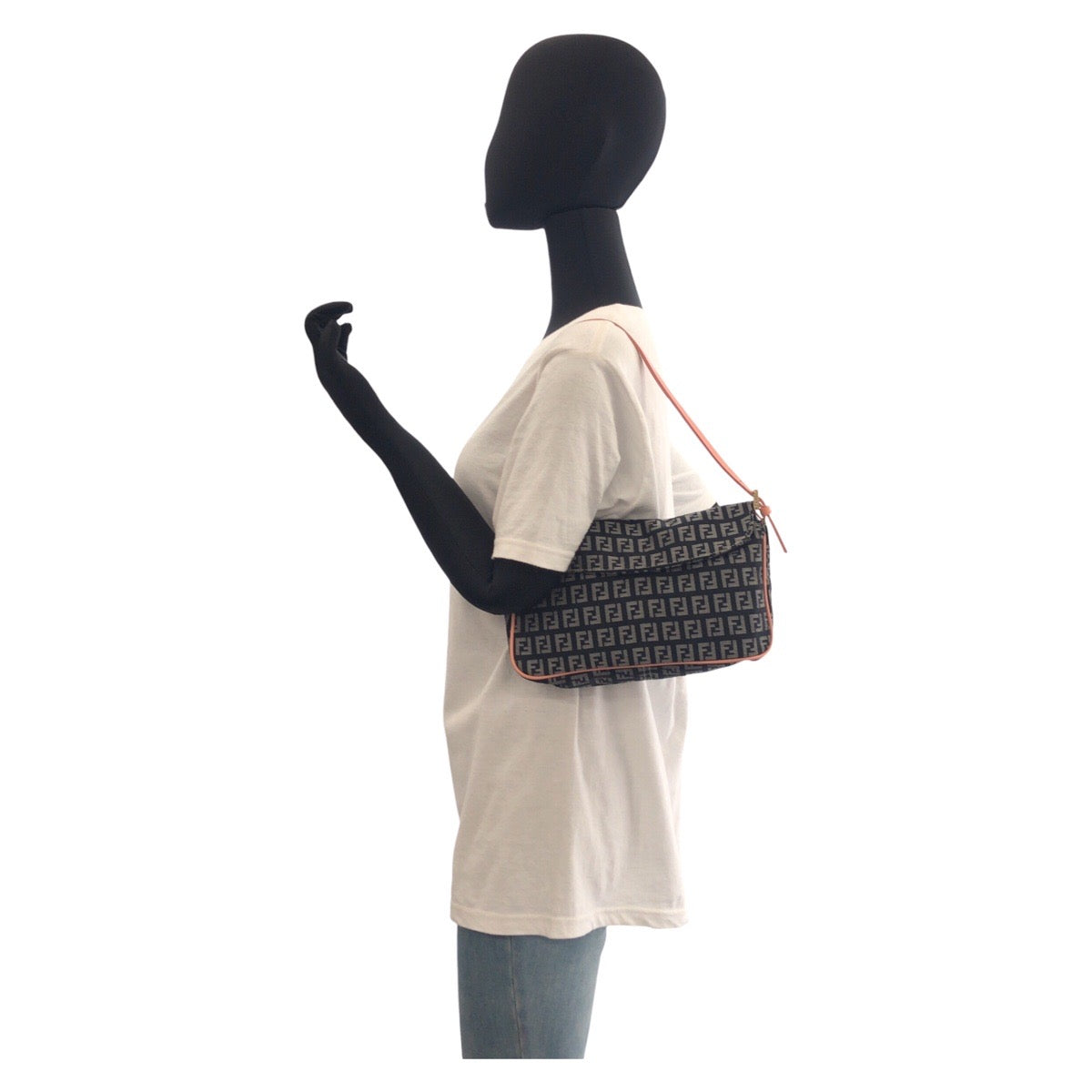 FENDI Shoulder Bag canvas Black Pink Gold Metal Zucchino