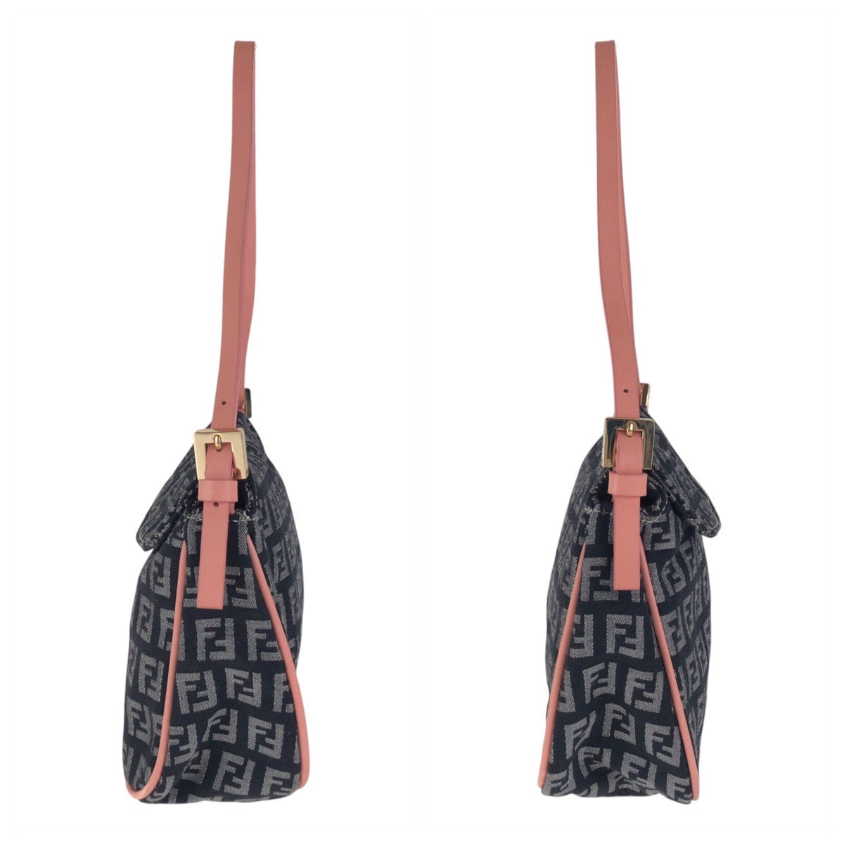 FENDI Shoulder Bag canvas Black Pink Gold Metal Zucchino