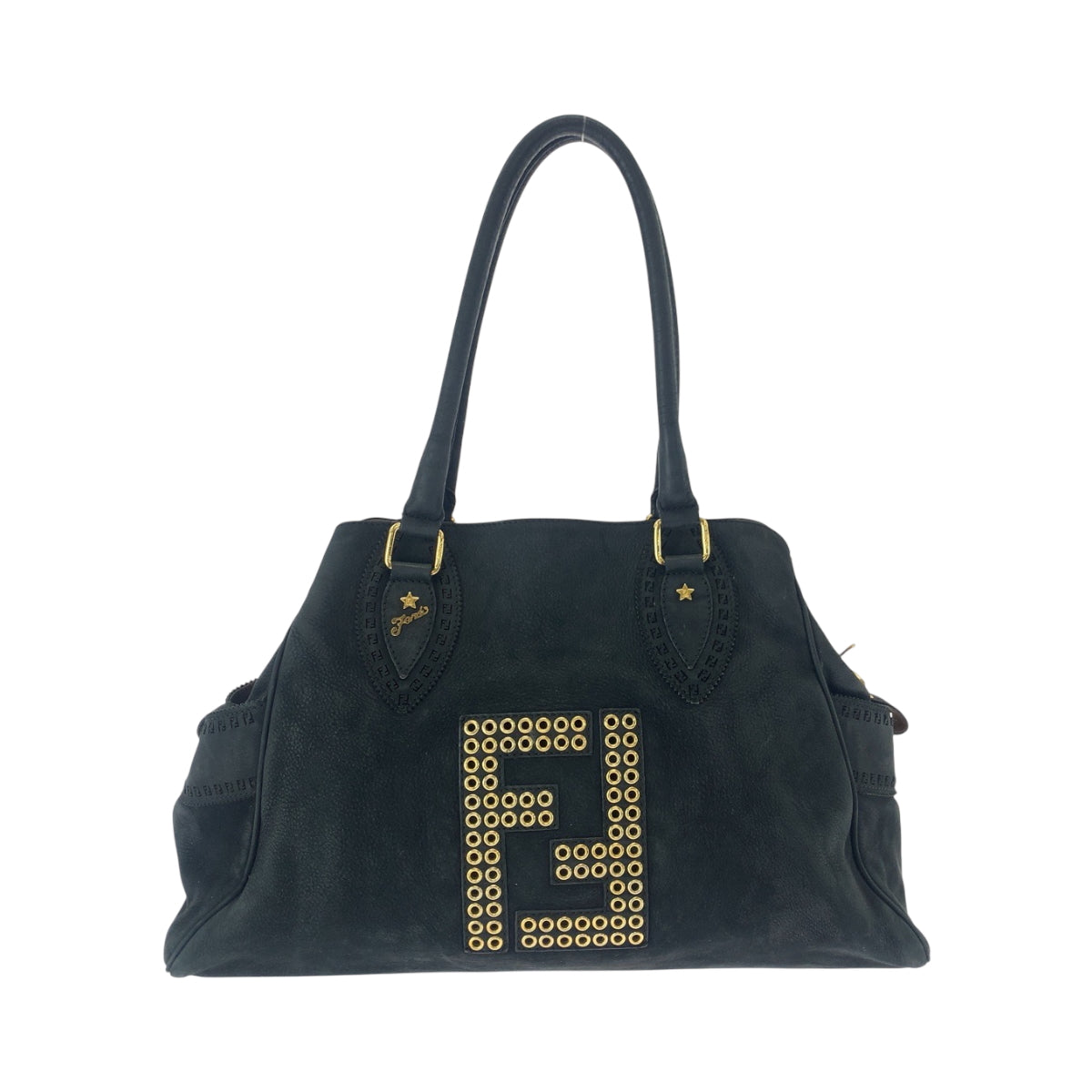 FENDI Tote Bag 2372 8BN162 Nubuck Black GoldMetal Tote Bag Shoulder Bag Etnico Punching studs Women Used