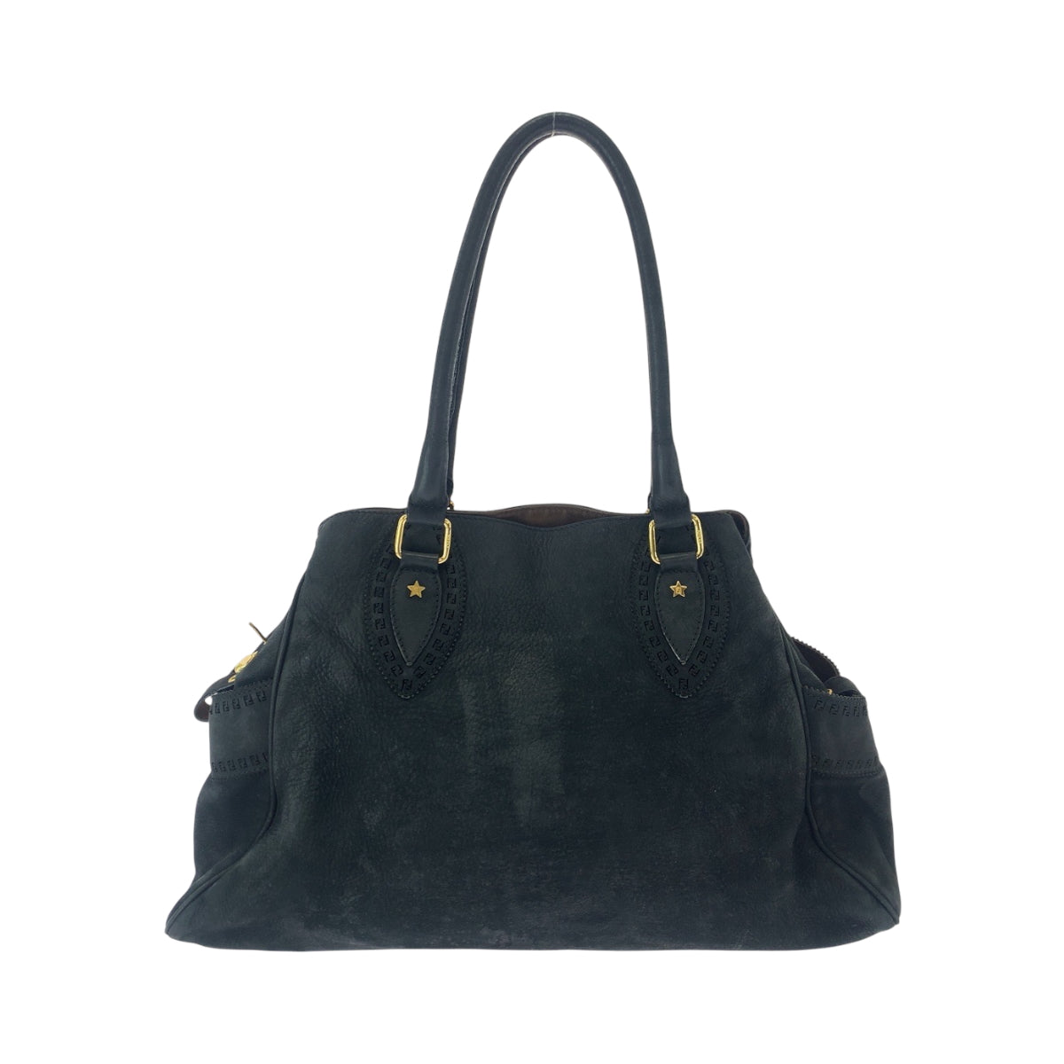 FENDI Tote Bag 2372 8BN162 Nubuck Black GoldMetal Tote Bag Shoulder Bag Etnico Punching studs Women Used
