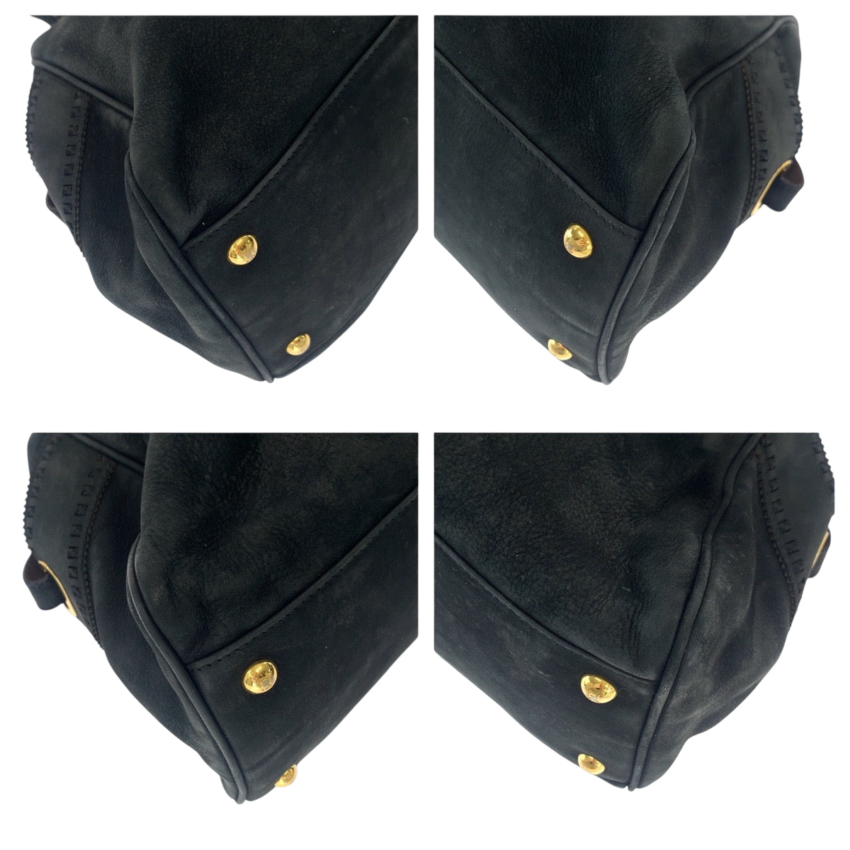 FENDI Tote Bag 2372 8BN162 Nubuck Black GoldMetal Tote Bag Shoulder Bag Etnico Punching studs Women Used