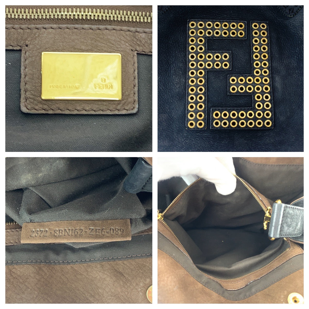 FENDI Tote Bag 2372 8BN162 Nubuck Black GoldMetal Tote Bag Shoulder Bag Etnico Punching studs Women Used