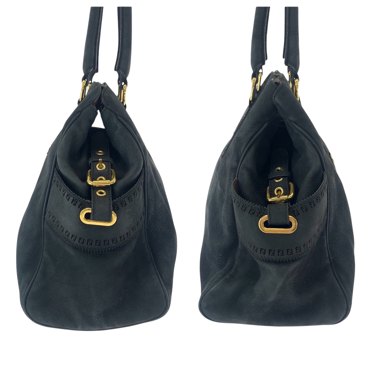 FENDI Tote Bag 2372 8BN162 Nubuck Black GoldMetal Tote Bag Shoulder Bag Etnico Punching studs Women Used