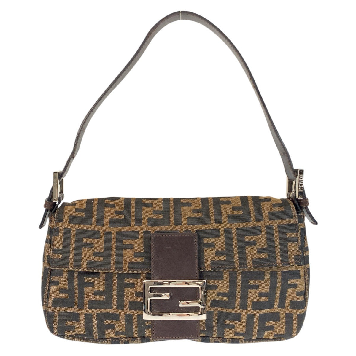 FENDI Shoulder Bag canvas Brown Silver Metal Zucca Mamma Bucket