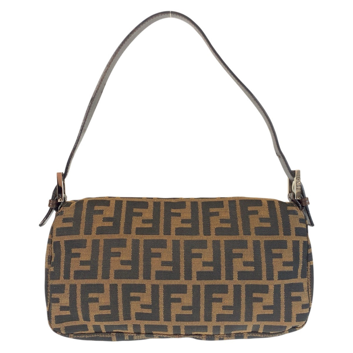 FENDI Shoulder Bag canvas Brown Silver Metal Zucca Mamma Bucket