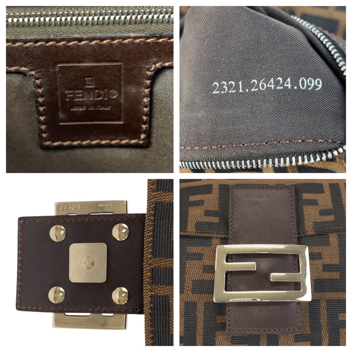 FENDI Shoulder Bag canvas Brown Silver Metal Zucca Mamma Bucket
