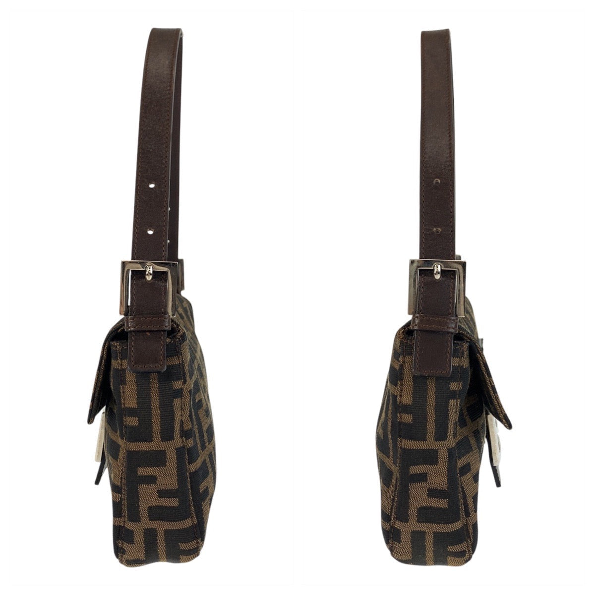 FENDI Shoulder Bag canvas Brown Silver Metal Zucca Mamma Bucket