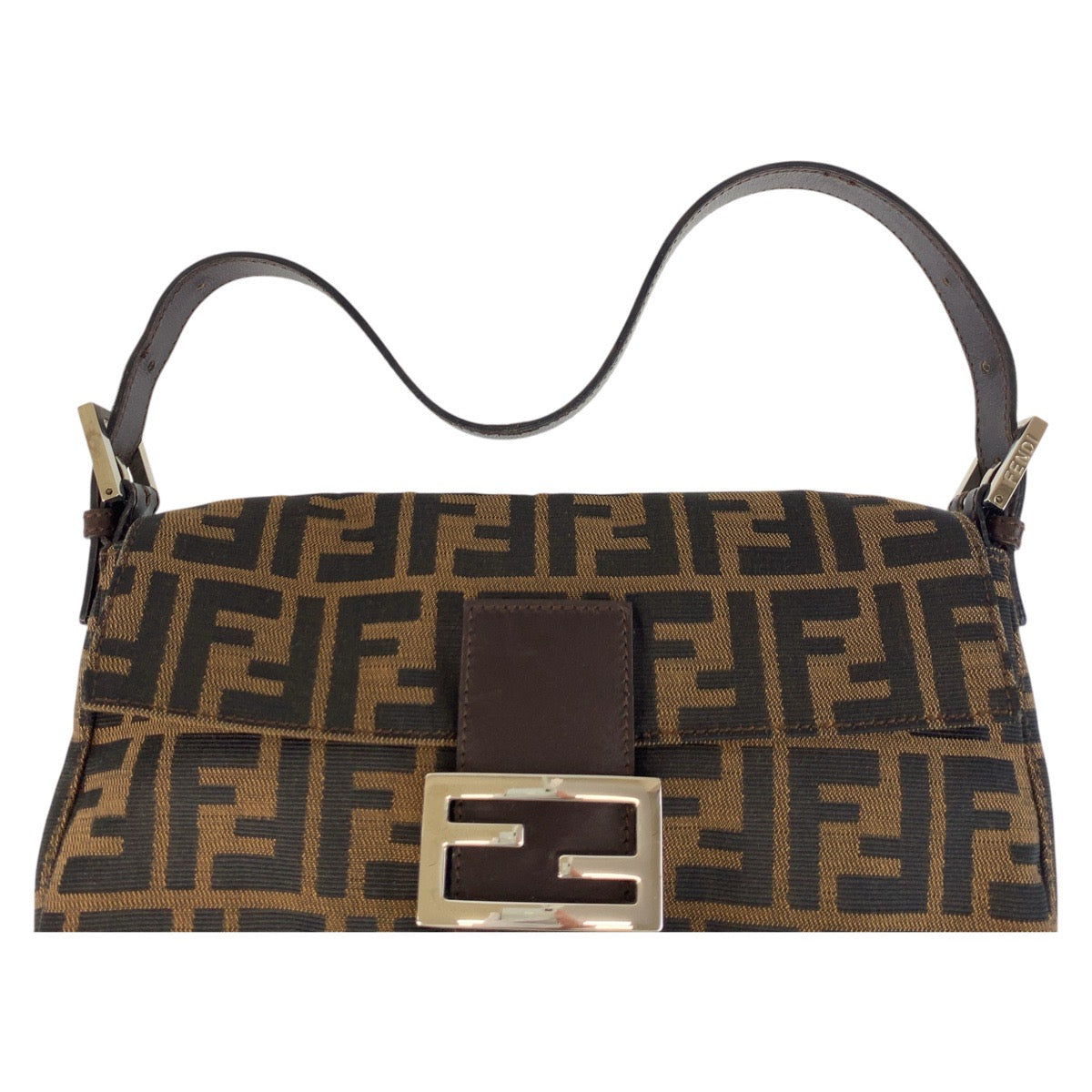 FENDI Shoulder Bag canvas Brown Silver Metal Zucca Mamma Bucket