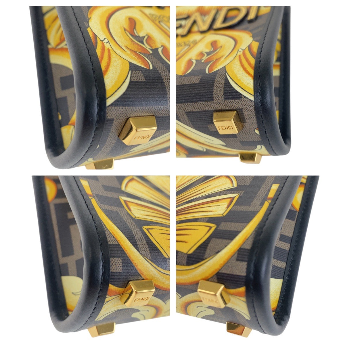 FENDI Shoulder Bag PVC Yellow Black Gold Metal Versace Fender Sunshine Shopper Small