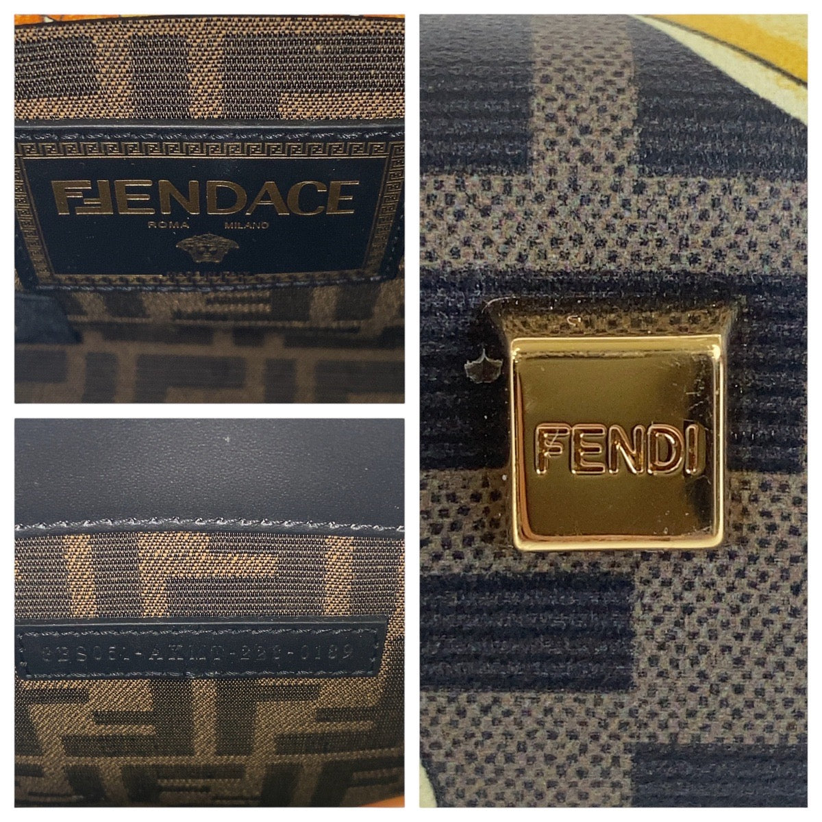 FENDI Shoulder Bag PVC Yellow Black Gold Metal Versace Fender Sunshine Shopper Small