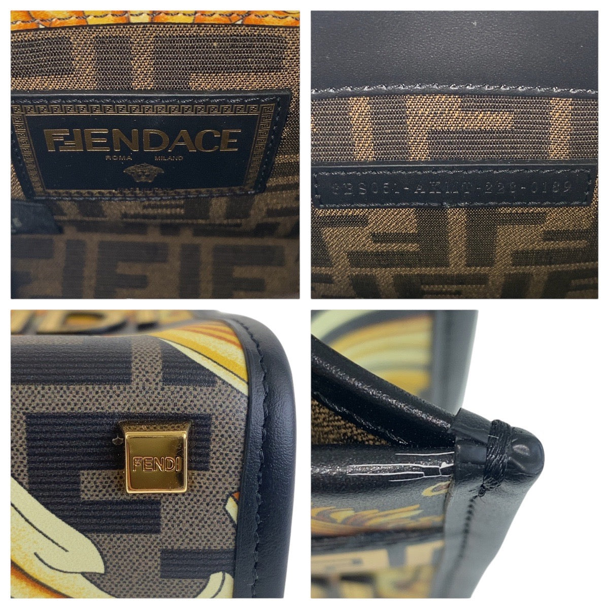 FENDI Shoulder Bag PVC Yellow Black Gold Metal Versace Fender Sunshine Shopper Small