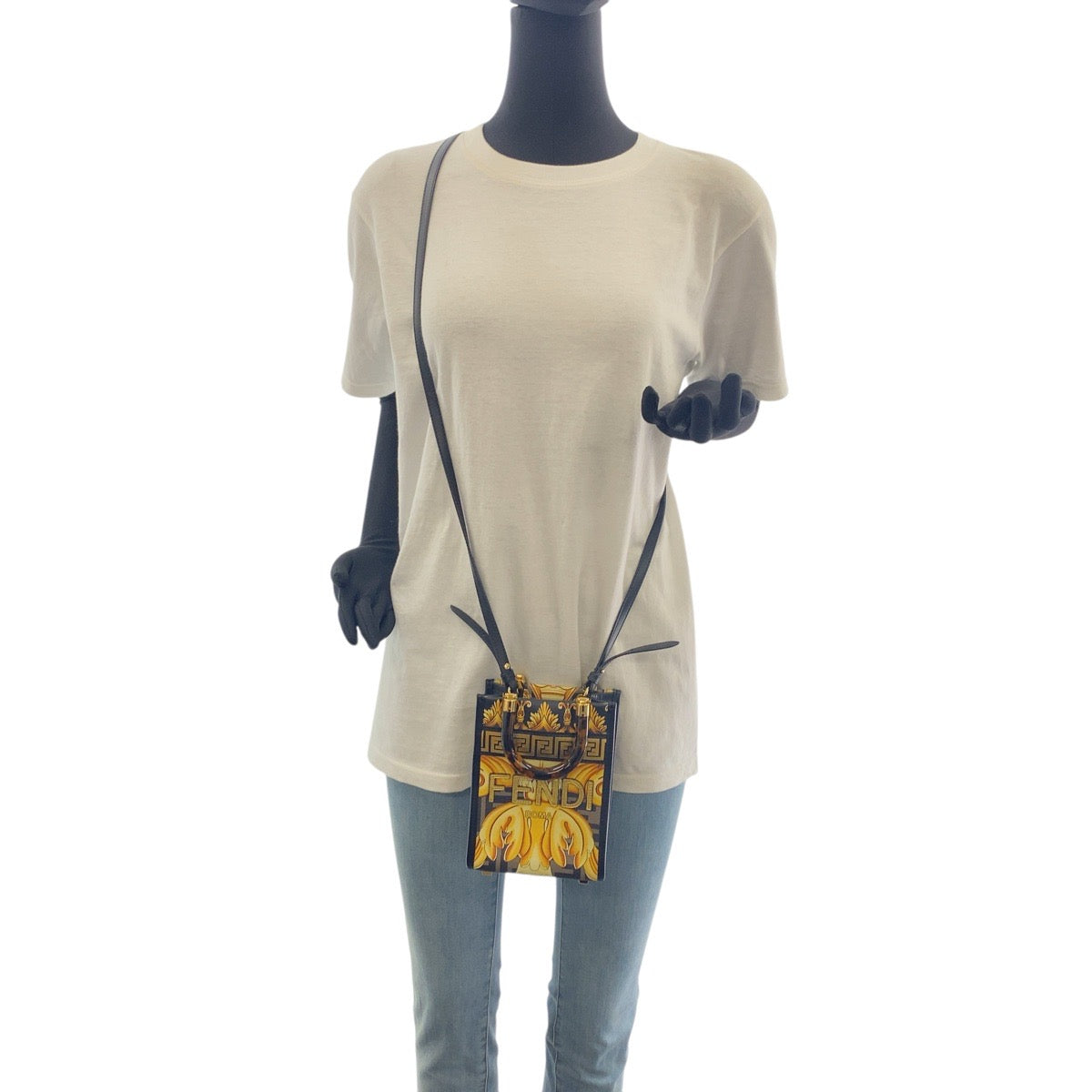 FENDI Shoulder Bag PVC Yellow Black Gold Metal Versace Fender Sunshine Shopper Small