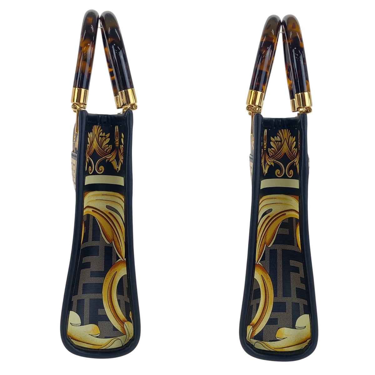 FENDI Shoulder Bag PVC Yellow Black Gold Metal Versace Fender Sunshine Shopper Small