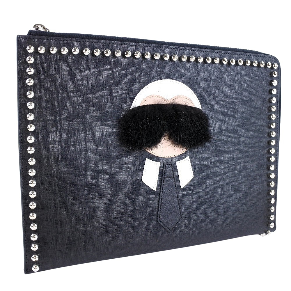 FENDI Clutch bag 8M0370 7MP F0V3X leather black Karl Lagerfeld Studs carlito flat clutch Women Used