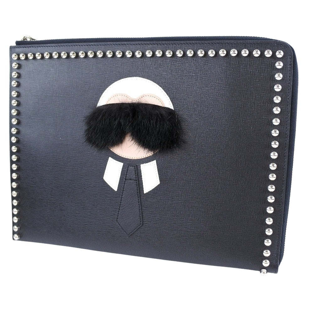 FENDI Clutch bag 8M0370 7MP F0V3X leather black Karl Lagerfeld Studs carlito flat clutch Women Used