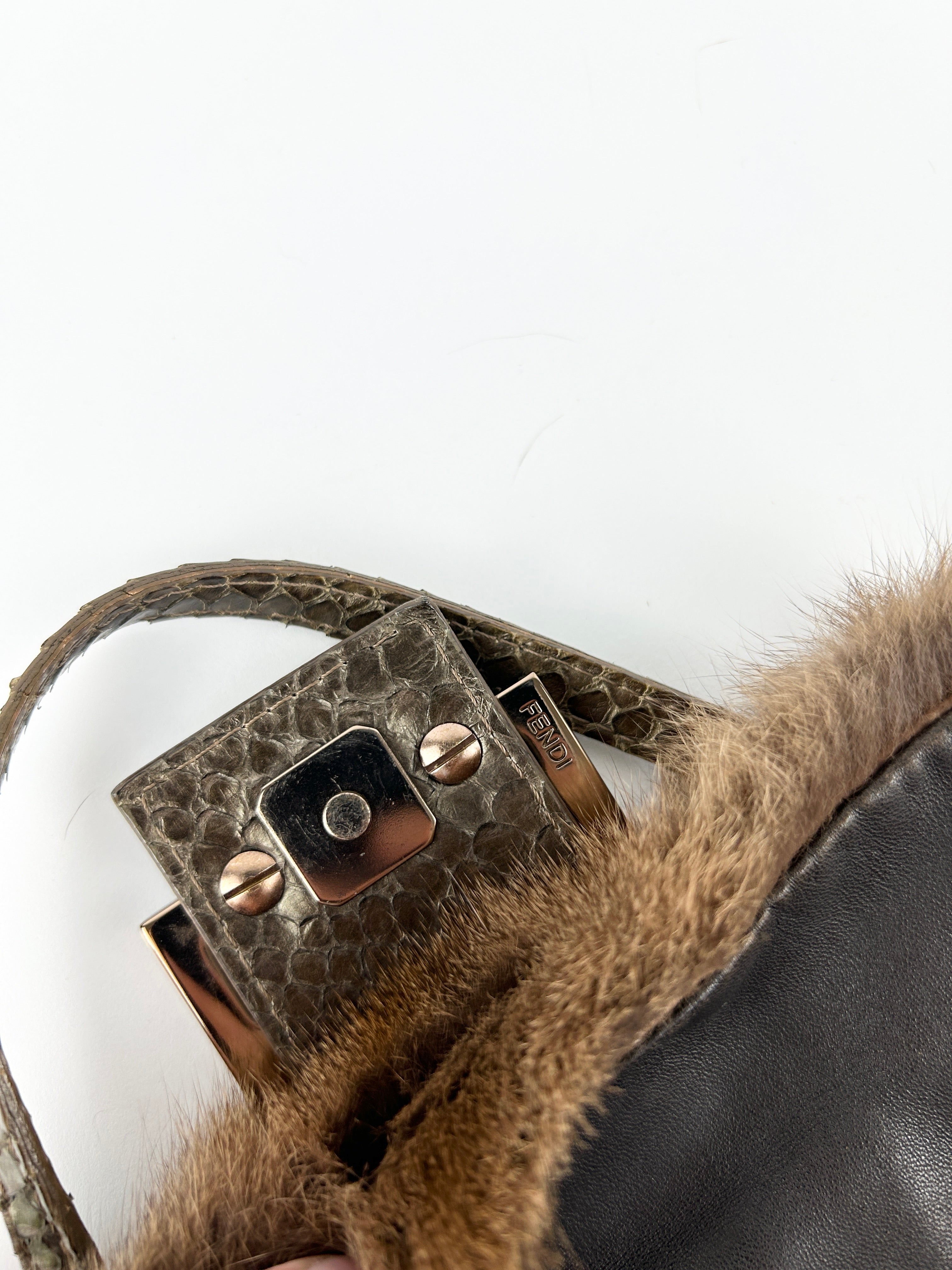 Vintage Fendi Mink Fur Mini Baguette Shoulder Bag
