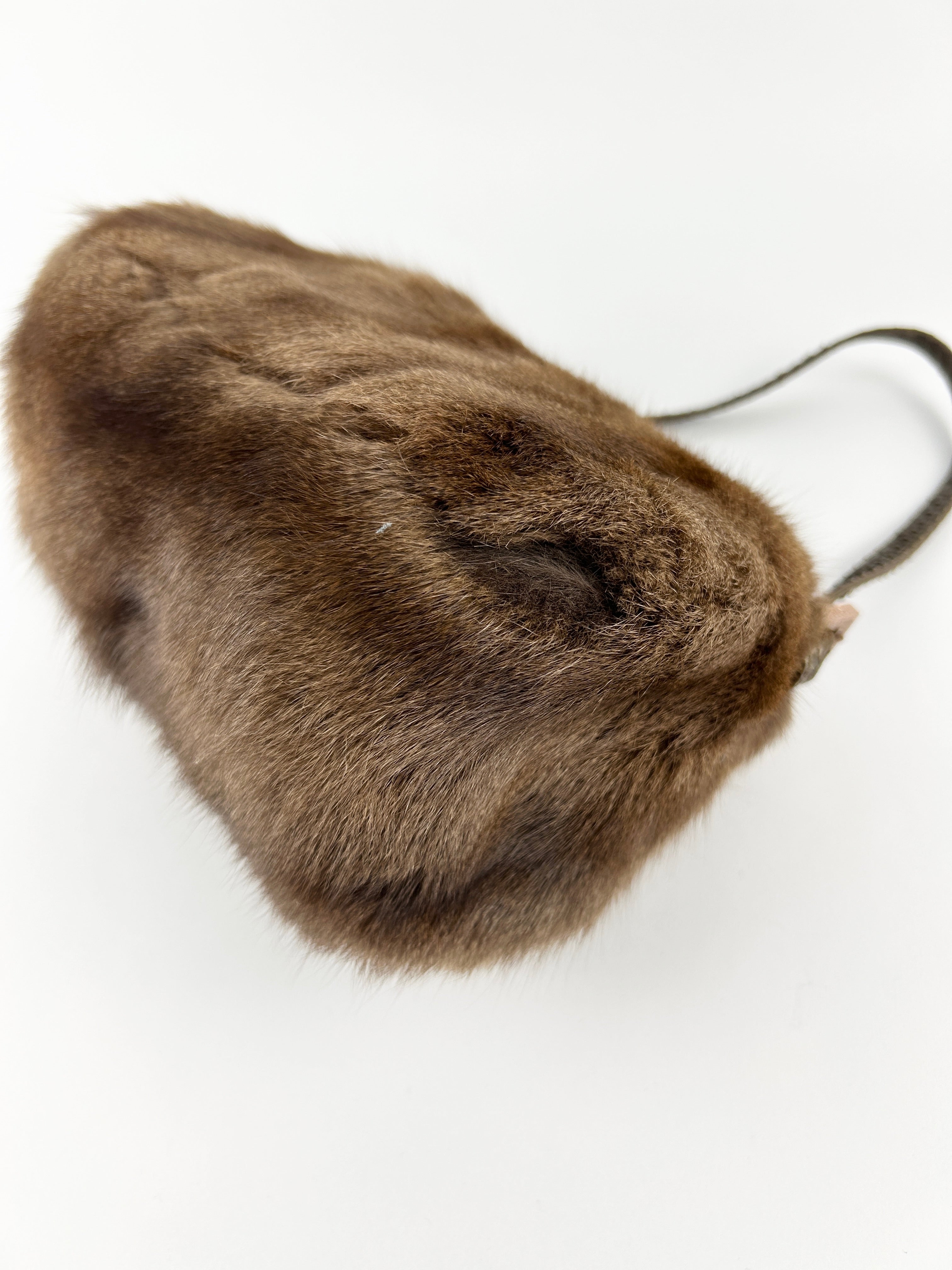 Vintage Fendi Mink Fur Mini Baguette Shoulder Bag