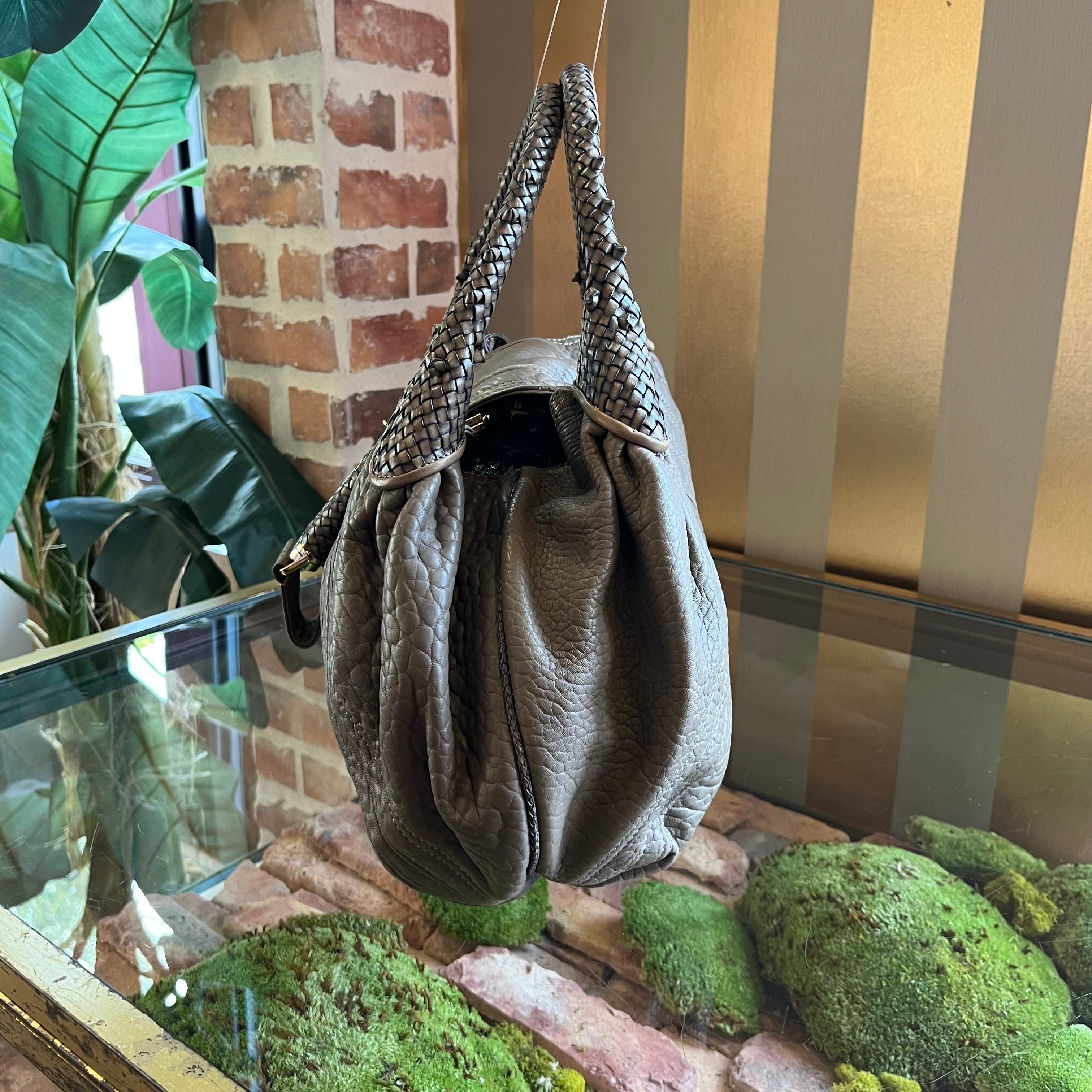 FENDI Spy Taupe Leather Shoulder Bag