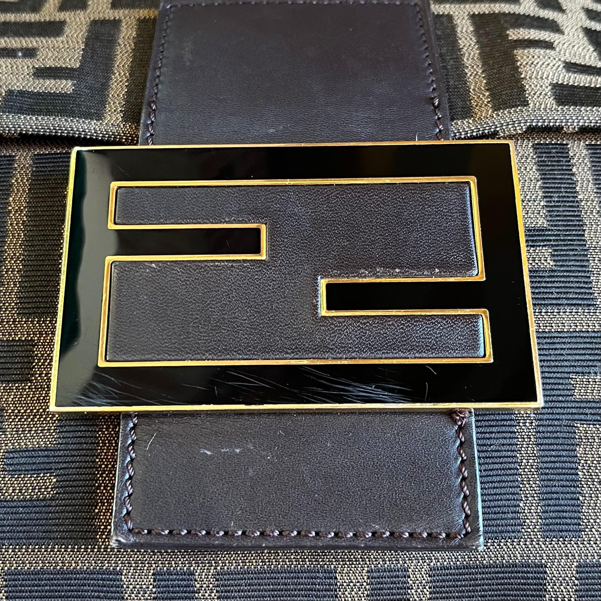 FENDI Baguette Zucca Maxi Brown Canvas Shoulder Bag