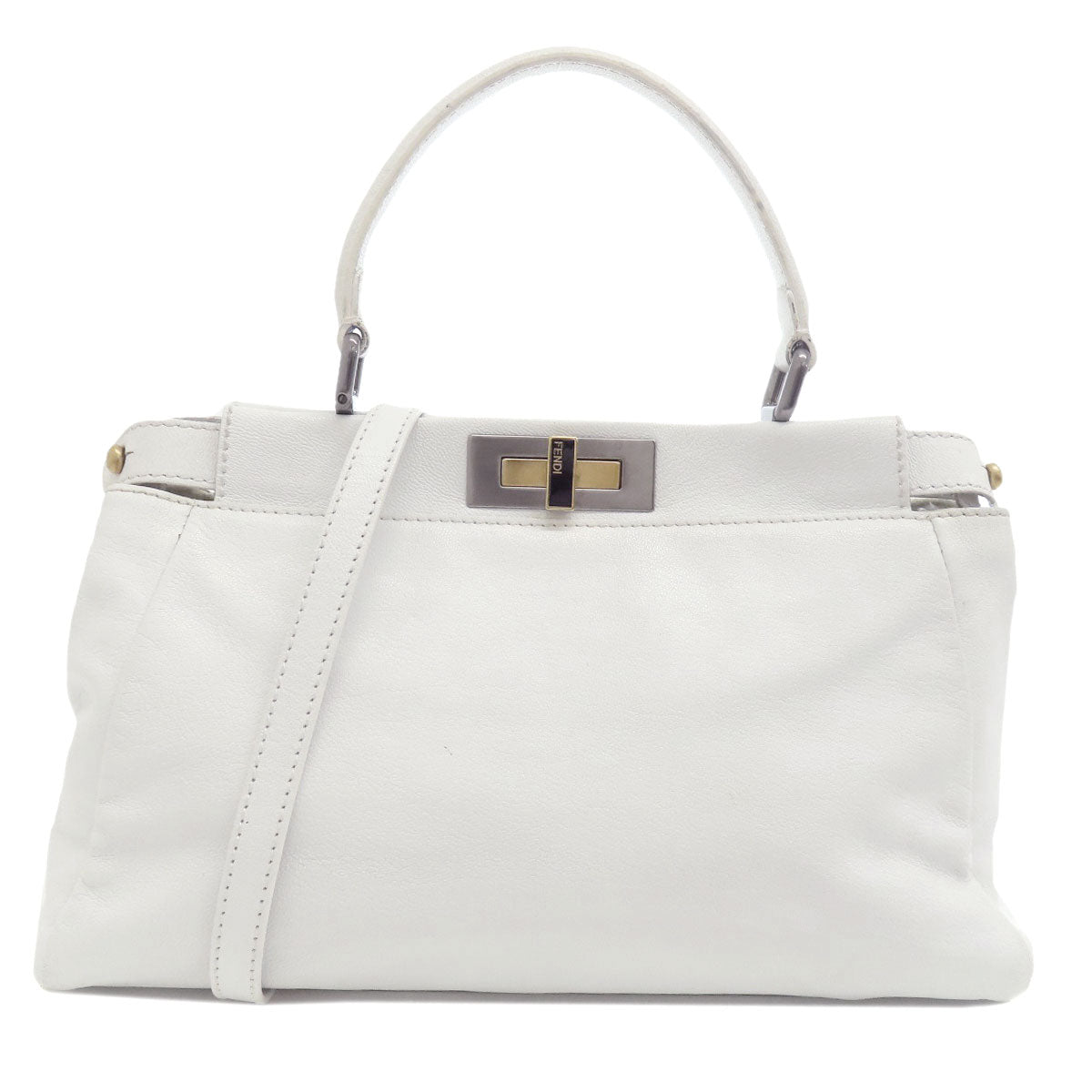 FENDI Handbag Calfskin white Peekaboo 2WAY Women Used