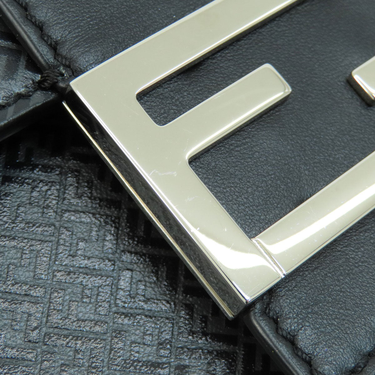 FENDI Shoulder Bag leather black logo Women Used