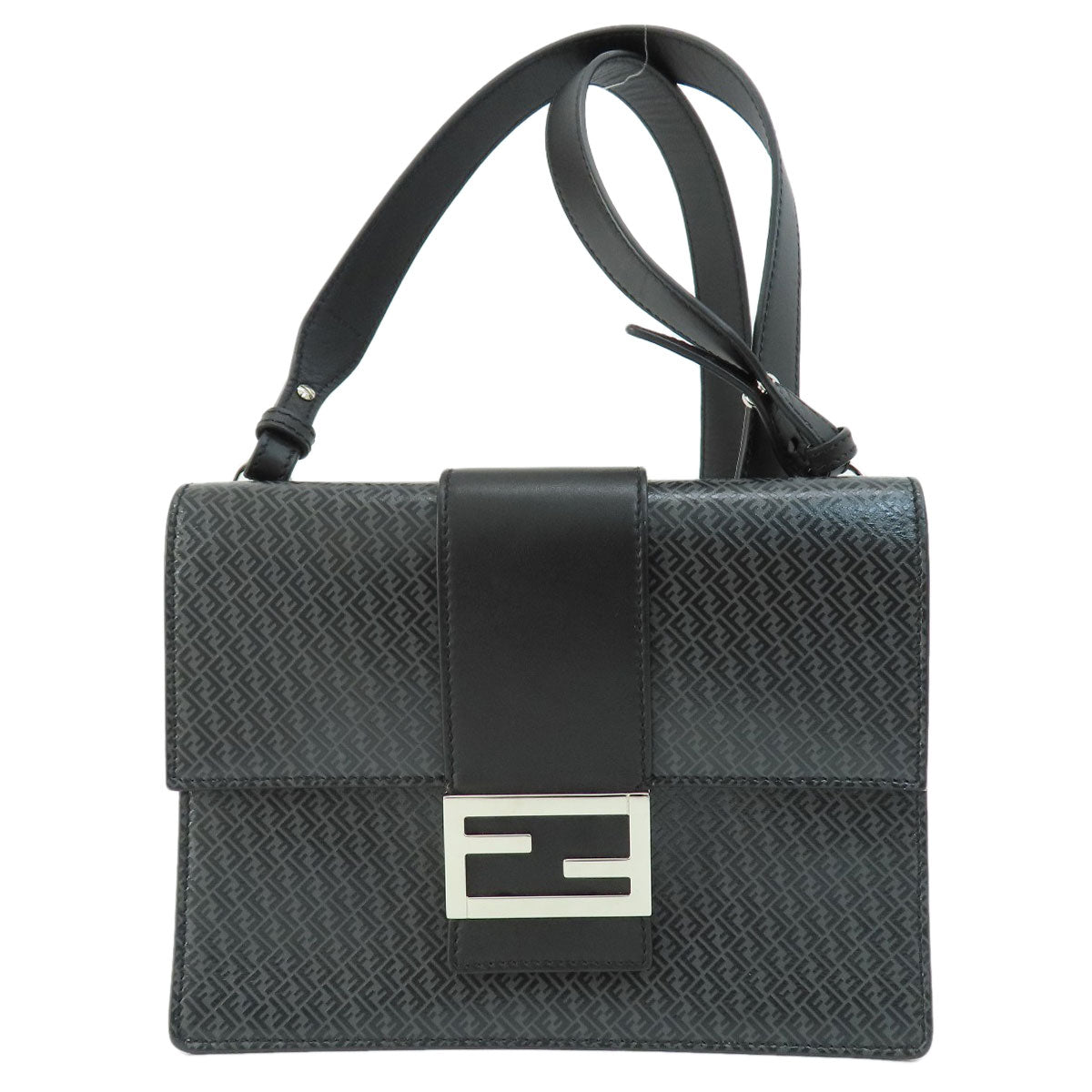 FENDI Shoulder Bag leather black logo Women Used